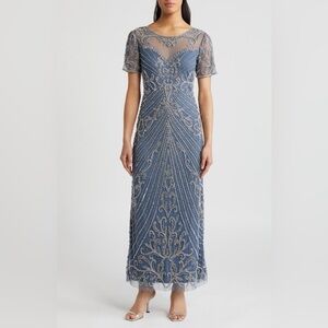 NWT - Pisarro Nights - Illusion Beaded Mesh Column Gown